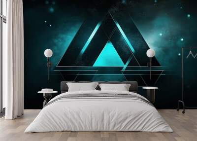 Blue and black triangle with a white star in the middle. The triangle is surrounded by a blue and white background Wall mural