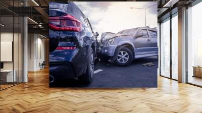 Car crash dangerous accident on the road. Wall mural