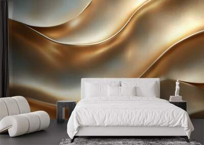 Gold fabric with a wave pattern. The fabric is shiny and looks like it is made of gold Wall mural