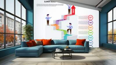 Business Infographics template stairs with arrow and people steps for Presentation, Sale forecast, success, Improvement, Step by Step Wall mural