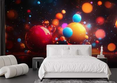 Abstract Colorful Spheres with Glowing Lights and Sparkles Wall mural