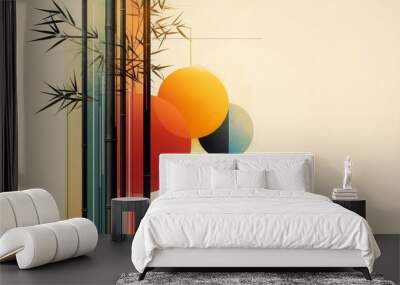 Abstract Geometric Background with Bamboo and Circles Wall mural