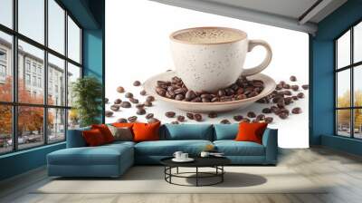 Coffee Cup and Beans Isolated on White Background Wall mural