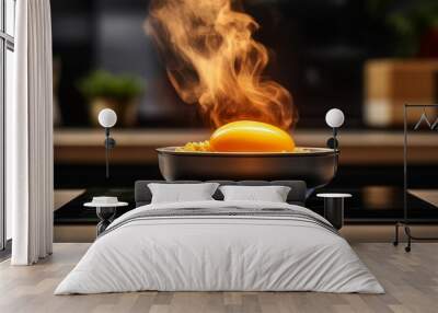 Cooking Egg On Stovetop With Steam Wall mural