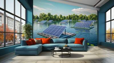 floating solar panels , solar panels on water , hydro solar power , floating solar farm
 Wall mural