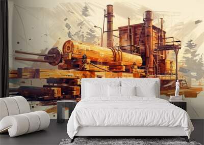 log mechanic , lumber sawmill , timber factory , wood industry , wood business Wall mural