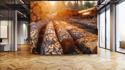 Tree cutting and timber trade , Sustainable logging , 
Woodworking , Wood industry , Tree cutting Wall mural