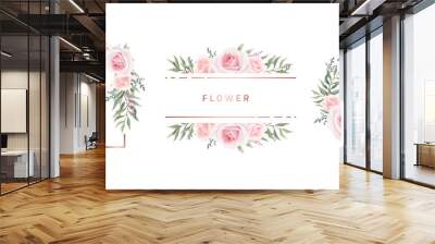 Watercolor flower frame Rose Eucalyptus. Template wedding invitation card. Rose metallic frame. Wall mural