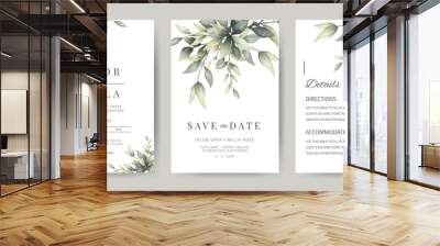 wedding invitation template card set with greenery watercolor leave and branch Wall mural