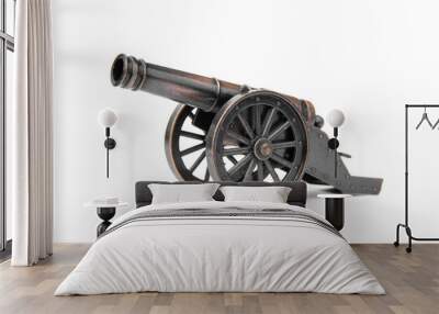 Ancient cannon on wheels isolated on white background. Wall mural