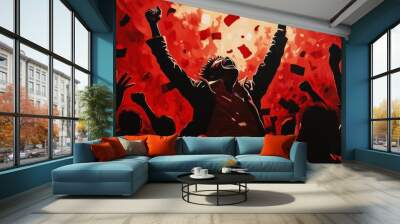 The painting is red and has a feeling of excitement and celebration Wall mural