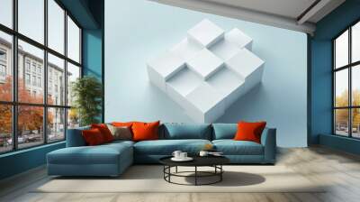 3D rendering cube made up multiple white cubes Minimalist Geomet Wall mural