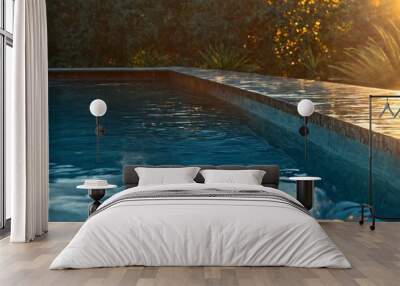 Close-up swimming pool sunset rectangular shape has wooden a lux Wall mural