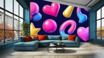 Collection various 3D objects arranged scattered manner dark An abstract shape graphic Wall mural