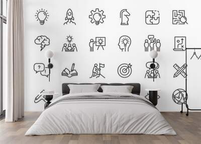 creative business solutions related icon set. innovation team management. editable stroke. pixel per Wall mural