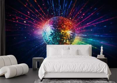 Digital illustration disco ball center made up small Colorful di Wall mural