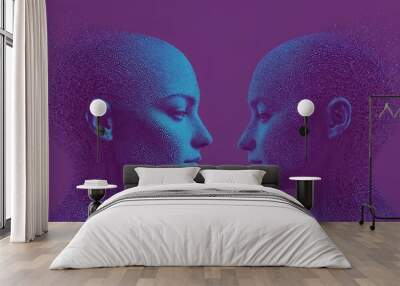 digital illustration two human faces facing each other Wall mural