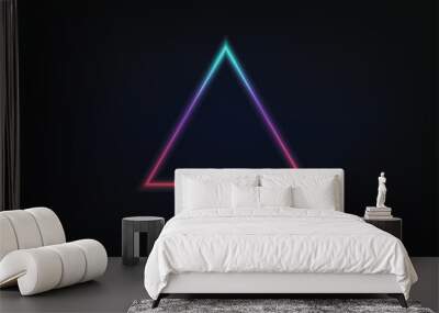 Glowing purple neon rounded triangle on dark background. Illuminated geometric polygon frame. Vector illustration.. Wall mural