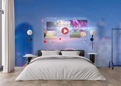 live video content online streaming marketing concept.close-up of Hands holding mobile phone Wall mural