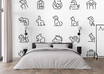 Minimal thin line pet icon set - 64 x 64 Pixel perfect - Editable stroke  Wall mural