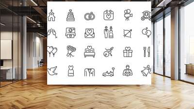 Minimal wedding icon set - Editable stroke illustration - 64x64 pixel perfect Wall mural