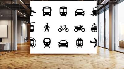 Set of Public Transportation related icons. Minimal flat graphic transport symbol. Wall mural