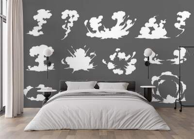 Smoke illustration set  for special effects template. Explosion, bomb,  steam clouds, mist, fume, fog, dust,or  vapor  2D VFX Clipart element for animation Wall mural