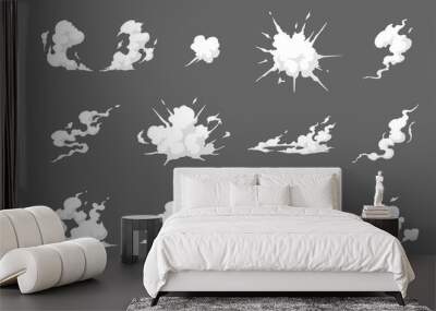 smoke illustration set for special effects template. steam clouds, mist, fume, fog, dust, explosion, Wall mural