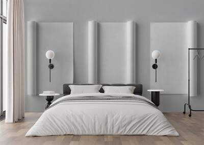 Three blank white paper rolls plain grey background This modern Wall mural