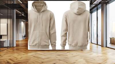 Two front back views beige hoodie hoodie has Light full-zip hoodie sweatshirt Wall mural