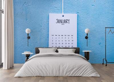 Vintage calendar 2023 handmade hang on the blue wall Wall mural