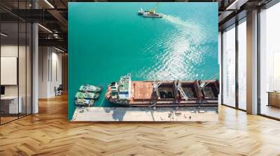 Aerial view of Harbor Cargo ship carrying container.Container ship Aerial view of business logistic import and export in the harbor Wall mural