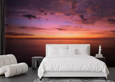 Aerial view sunset sky, Nature beautiful Light Sunset or sunrise over sea, Colorful dramatic majestic scenery Sky with Amazing clouds and waves in sunset sky purple light cloud background Wall mural