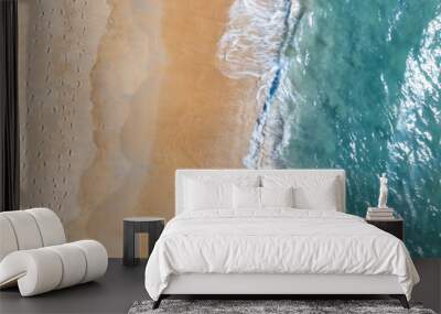 Amazing top view beach High angle view of Tropical beach sea in the beautiful Phuket island Thailand Wall mural