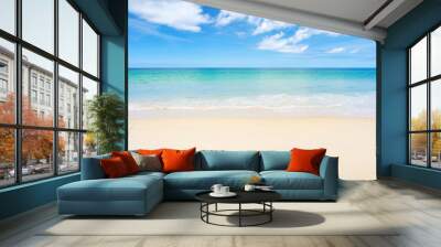 Beautiful sandy beach and sea with clear blue sky background Amazing  beach blue sky sand sun daylight relaxation landscape view in Phuket island Thailand for Summer and travel background Wall mural