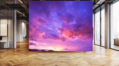 Cyberpunk color trend popular background. Nature beautiful Light Sunset or sunrise colorful Dramatic majestic scenery Sky with Amazing clouds in sunset sky purple light cloud background Wall mural