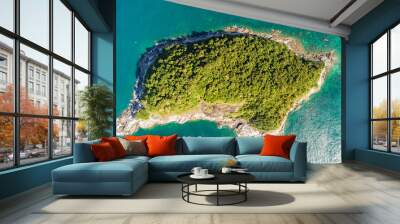 Drone aerial view shot of Tropical sea with beautiful small island in Phuket Thailand Wall mural