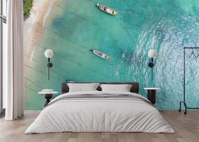 Drone camera Top view of beach sea surface in summer season Wall mural