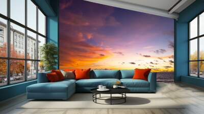 Sunset sky, Nature beautiful Light Sunset or sunrise over sea, Colorful dramatic majestic scenery Sky with Amazing clouds and waves in sunset sky nature light cloud background Wall mural