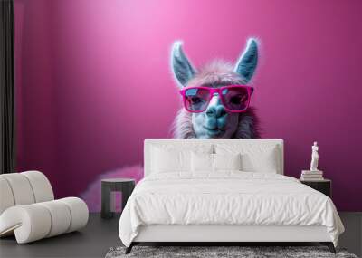 Creative animal concept. Llama in sunglass shade gla Wall mural