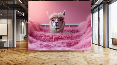 Creative animal concept. Llama in sunglass shade gla Wall mural