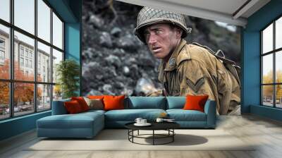 An old-fashioned, recolored black and white photograph of a U.S. Marine. Wall mural