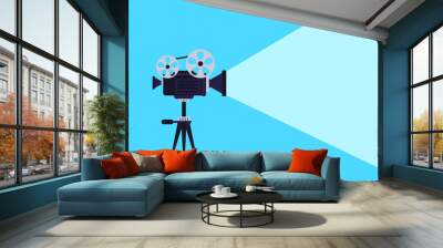 Vector illustration of the retro movie projector on the blue background Wall mural