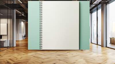 blank brand new white paper block notes. notebook, notepad mockup. light green background. with wide Wall mural