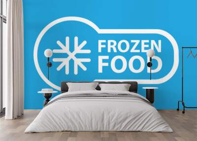 Frozen food icon for product label with snowflake or ice crystal, vector blue badge. Keep cold or frozen food stamp for fresh refrigerated meat, fish or seafood package with snowflake icon Wall mural