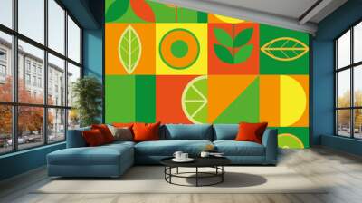 organic food banner in flat style. fruits and cereals geometry minimalistic with simple shape and fi Wall mural