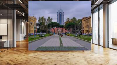 Piazza Viale Italia and the Torre Pontina skyscraper in Latina, Italy Wall mural