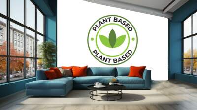 Plant based vegan badge eco icon. Suitable vegetarian symbol logo leaf plant sign Wall mural