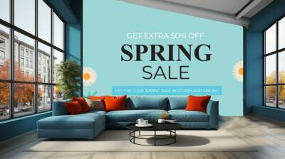 Spring Sale Header or Banner Design with Get Extra 40% Off and Yellow Flowers on Pastel Turquoise Background. Wall mural