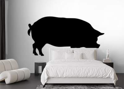 Vector pig silhouette side retro vintage template. Pork animal icon background. Pig farm. Wall mural